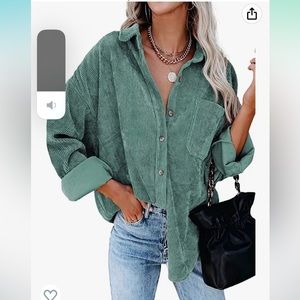 Green corduroy shacket